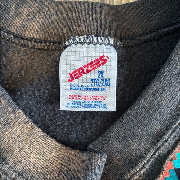 Vtg Jerzees Crewneck Sweatshirt Womens 2XL Aztec Black Bleach Dyed Beaded Fringe - Picture 5 of 11